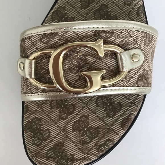 GUESS Brown G logo print wedge sandals size 7 - Picture 3 of 8